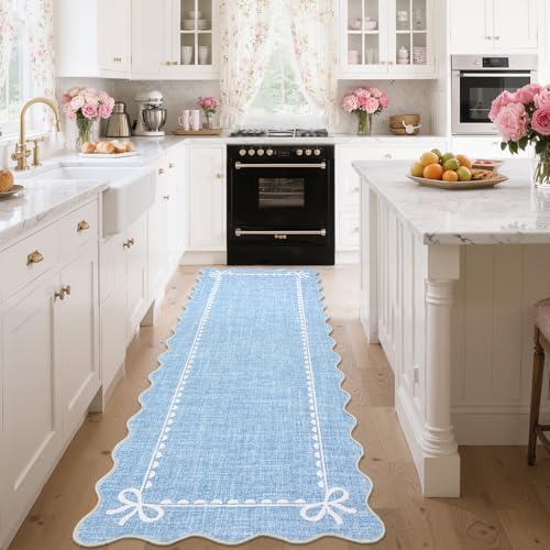 GarveeHome Scalloped Hallway Runner Rug 2.5x8 Non Slip Bedroom Rugs, Blue
