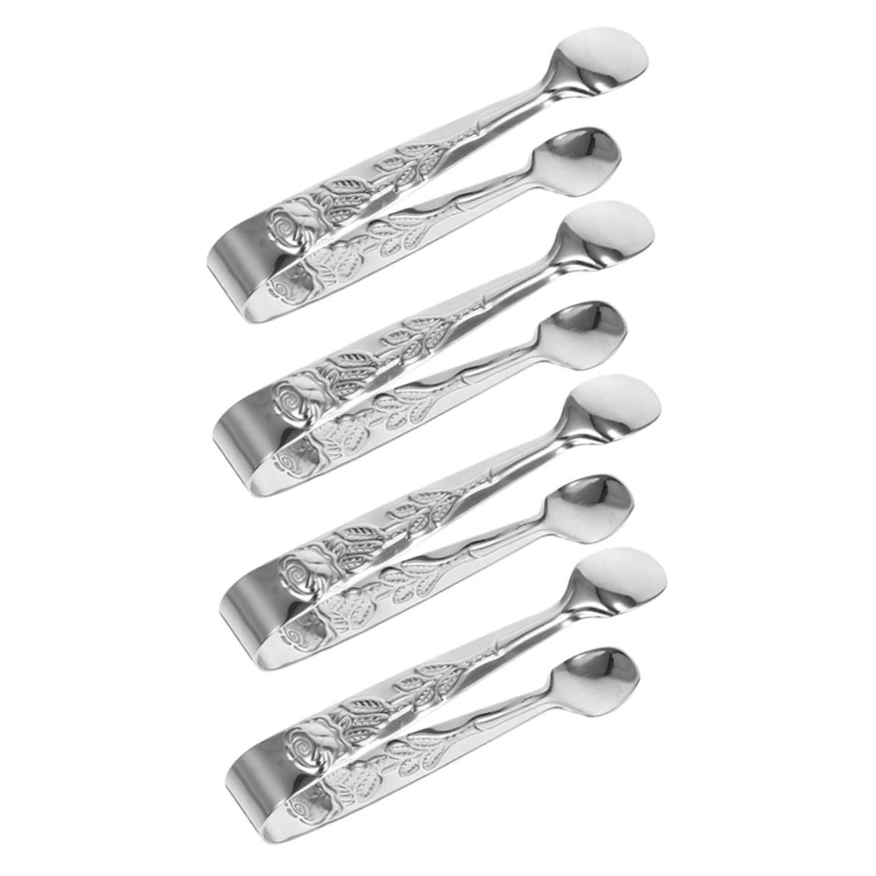CONGARTENO 4-piece Stainless Steel Rose Pattern Ice Cube Sugar Cube Tongs Mini Mini Tongs for Tea Party Candy Bar Breakfast Home Party