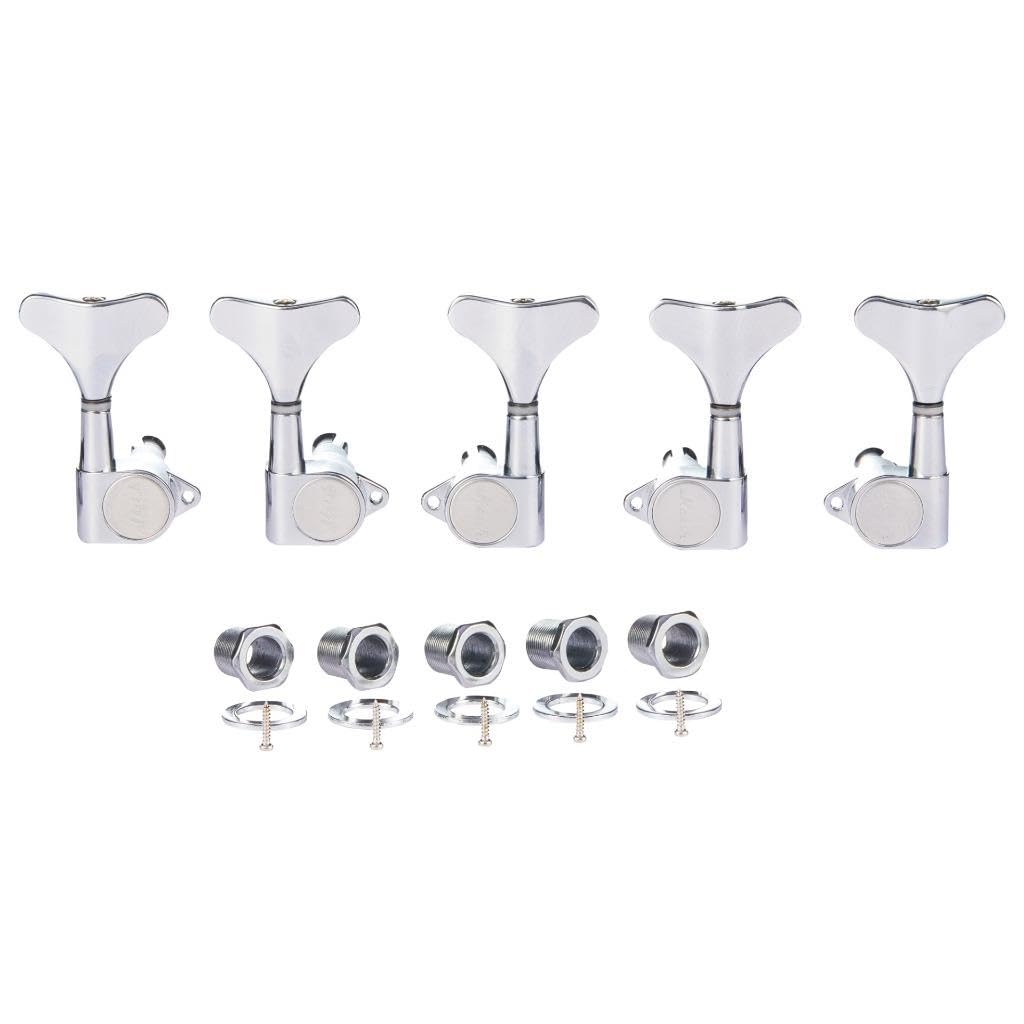 Left Handed 5 String 18:1 Sealed Bass Tuners Lefty Bass Guitar Tuning Keys Pegs Bass Tuning Machines Compatible with Ibanez/Yamaha Style Acoustic/Electric Bass Chrome 3L/2R