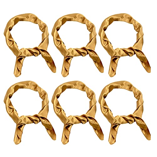 ICObuty Scarf Satin Chiffon Scarves 6 Pack Square Handkerchief Neck Scarf for Women Girls Ladies Fashion Plain Gold 90x90 CM