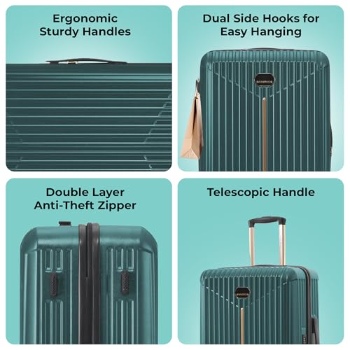 Image of The Midnight Voyager Set of 2 Luggage, Check in Medium 67.5 cm, Check in Large 76 cm, Hard Sided Polycarbonate Trolley Bag, Dual Anti- Theft Zippers, TSA Lock (Moss Green)