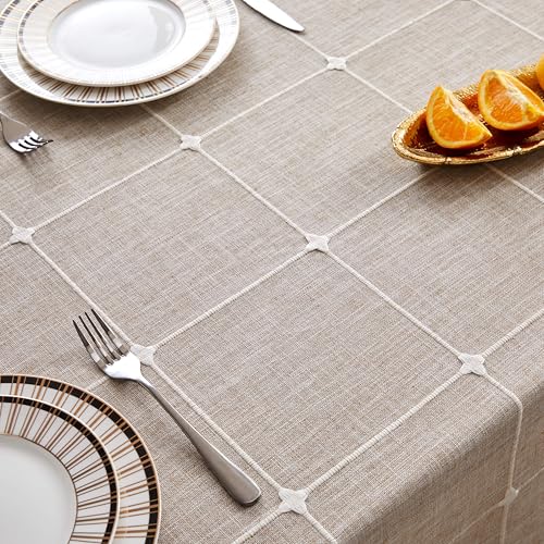 ZeeMart Boho Rectangle Grid Tablecloth with Tassels, Taupe 60x84in by ZeeMart - Used condition - Image 3