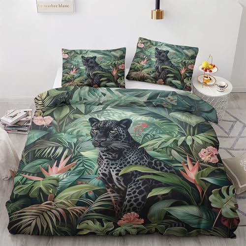 Image of NOGAWA Panther Single Duvet Cover Set - Jungle Animal Bedding Single - Reversible Quilt Cover & 1 Pillowcase with Zip and Ties, Ultra Soft and Non Iron Brushed Microfibre Bed Set