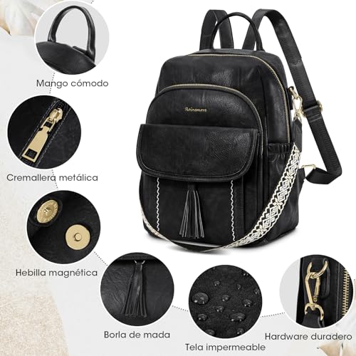 RAINSMORE Backpack Purse for Women Fashion Leather Waterproof Casual Small Travel Backpack Convertible Ladies Shoulder Bag - Image 5