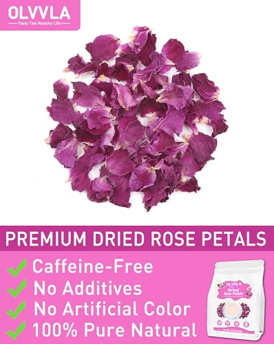 Image of Olvvla - Dried Rose Petals - 0.91oz /26g - Premium Food Grade Dried Roses Edible Flowers - Perfect for Edible Rose Petal Tea, Decorations, Baking, Making Rose Water