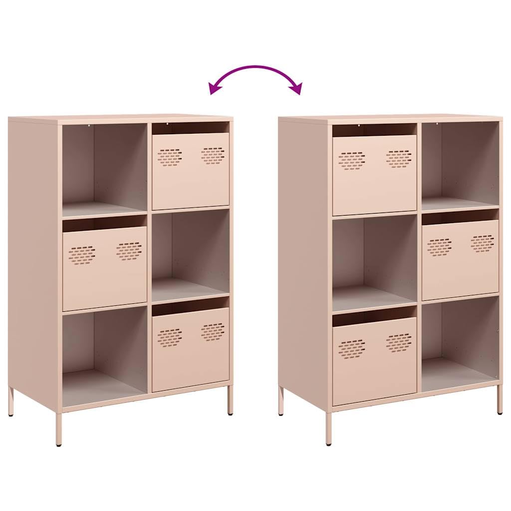Buffet haut rose 68 x 39 x 103,5 cm, en acier laminé à froid, avec 3 tiroirs, espace de rangement polyvalent pour chambre à coucher, bureau, salon, meubles