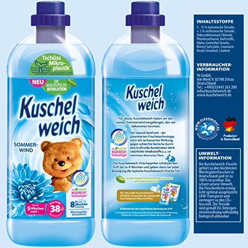 Kuschelweich Weichspüler - 1 l für 38 Wäschen, kuschlig-weich - hautverträglich, mikroplastikfrei - Sommerwind – Bild 3