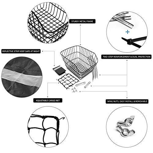 Hoobbii Rear Bike Basket, Waterproof Metal Wire Bicycle Basket With Adjustable Cargo Net And Waterproof Bike Basket Liner, Suitable For Most Rear Bike Racks. #TOP6