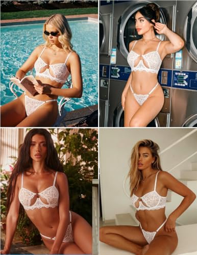 Image of Avidlove Lingerie for Women Sexy Lace Bra and Panty Set Underwire Push Up Lingerie Sets Demi Half Cup