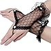 Amazleer Short Lace Gloves Bow Tea Party Rhinestone Wedding Mesh Sheer Fingerless Glove Bridal Bridesmaids Funeral (Pure Black, Short)