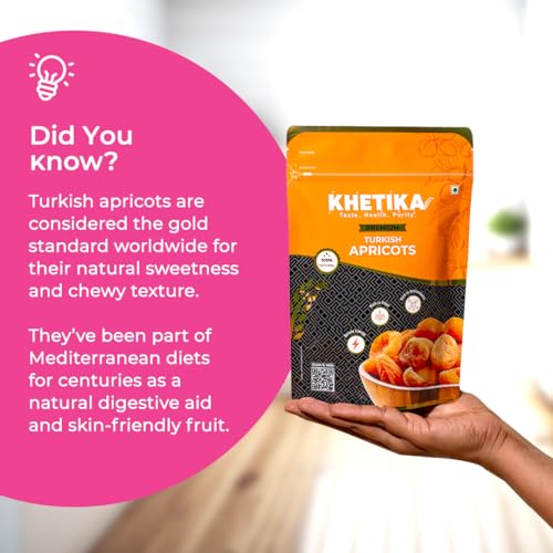Image of Khetika Premium Turkish Apricot 200g | Dried Jardalu, Dry Fruits, Seedless Apricots, Healthy Snacks, Rich in Vitamins & Fiber & Antioxidants (Pack of 3)