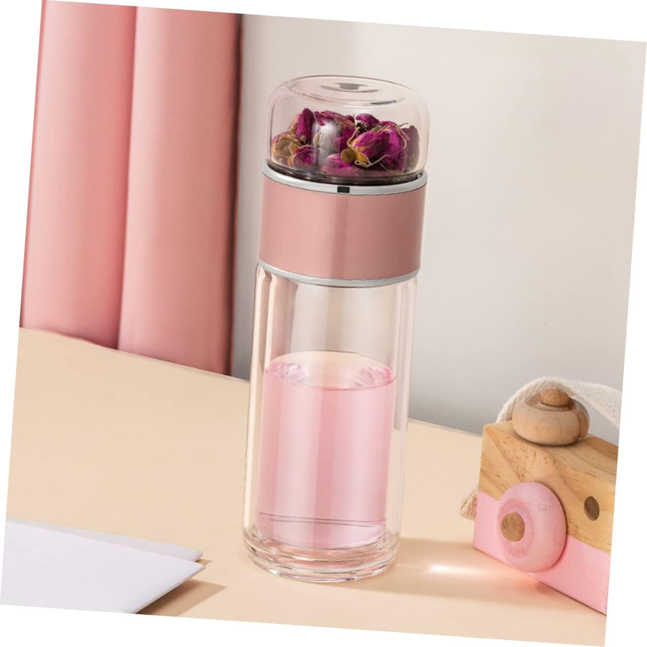 STOBAZA Portable Glass Tea Infuser Bottle Leak Loose Leaf Tea Maker Filter for Home Office Travel and Hot Beverages