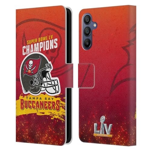 Funda de cuero tipo libro para Samsung Galaxy A15 con diseño de casco NFL Buccaneers