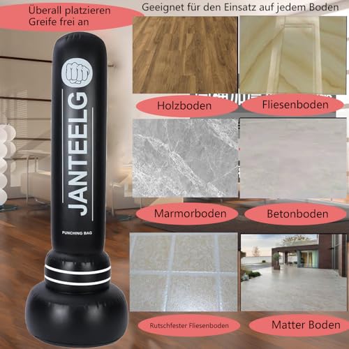 Boxsack Stehend JanTeelGO Upgrade 180cm PVC Boxsack Kinder Mit PU-Boxhandschuhen Geeignet für das Boxtraining von Teenagern und Erwachsenen Taekwondo, MMA und zur Linderung von Pent-Up-Energie bei