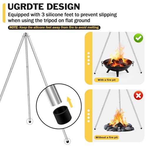 Joyfair Campfire Camping Tripod Grill Grate(17” Dia.), Heavy Duty Stainless Steel Openfire Tripod with Over Firepit Rack Camp Equipment, Adjustable Height Stand for Outdoor BBQ Cooking Grilling by Joyfair - Image 9
