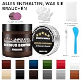 STARTSO WORLD Leder Reparatur Set Medium Braun mit Lederfett, 200ml Flüssigleder, Lederfarbe, Lederpflege Auto, Leder- & Vinyl-Reparaturset für Möbel, Couchen, Sofas, Autositze, Schuhe