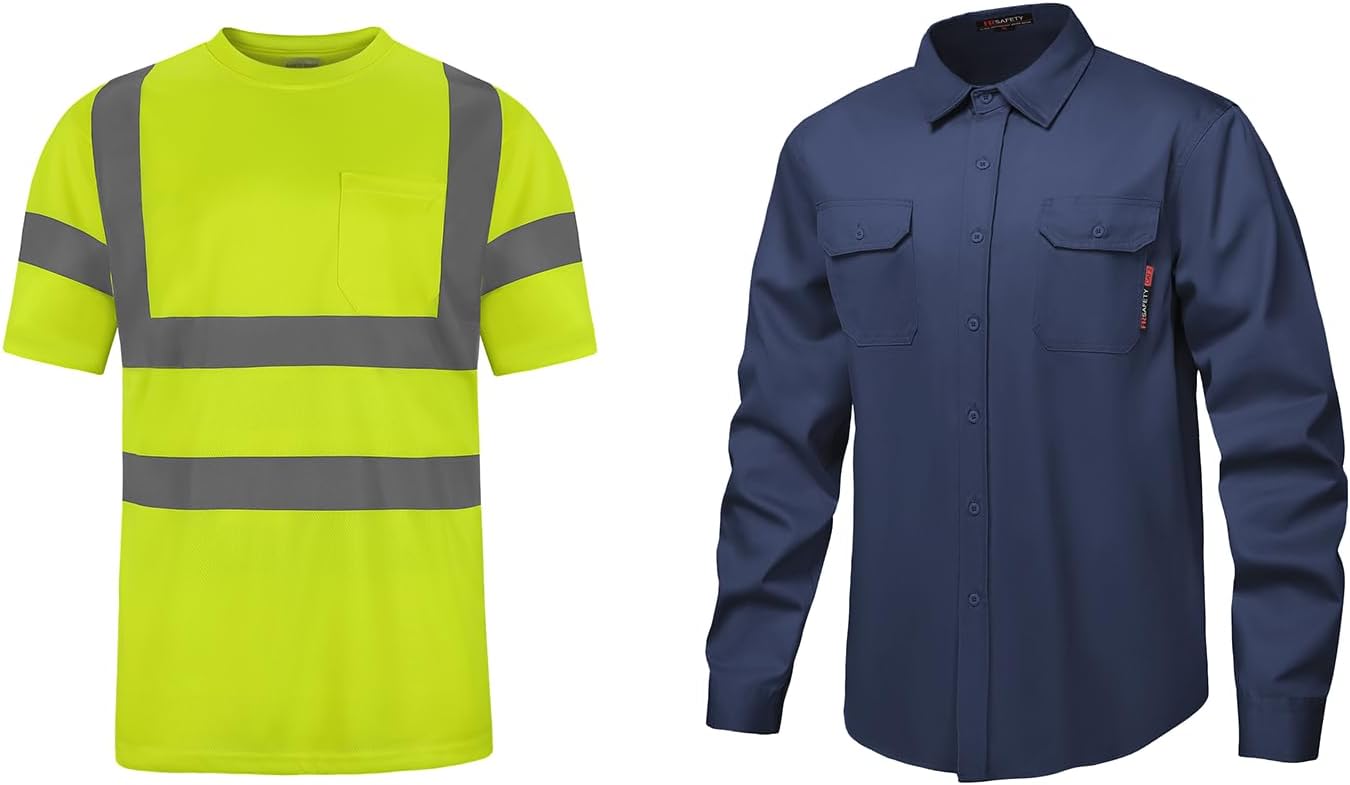 High Visibility Shirts Quick Dry Safety T Shirt FR Shirt for Men 6 oz 100% Cotton Flame Resistant Shirts