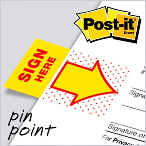 Image of Post-it Message Flags, Sign Here, 50Dispenser, 2 DispensersPack, 1 in Wide, Yellow (680-SH2).