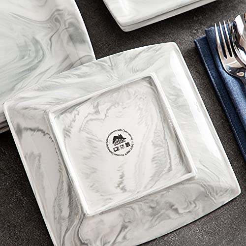 Malacasa Salad Plates, 7.8'' Marble Grey Square Dessert/Appetizer Plates Set, Porcelain Plates Dish Set For Dessert, Salad And Pasta, Set Of 6, Series Blance #TOP7