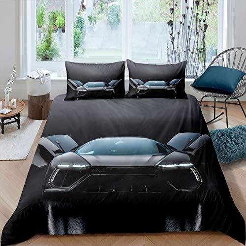 Loussiesd Race Sports Car Bedding Set Extreme Sports Duvet Cover For Kids Teens Car Sports Competition Comforter Cover Automobile Style Cool Bedspread Cover Bedroom Decor Quilt Cover 2Pcs Single Size