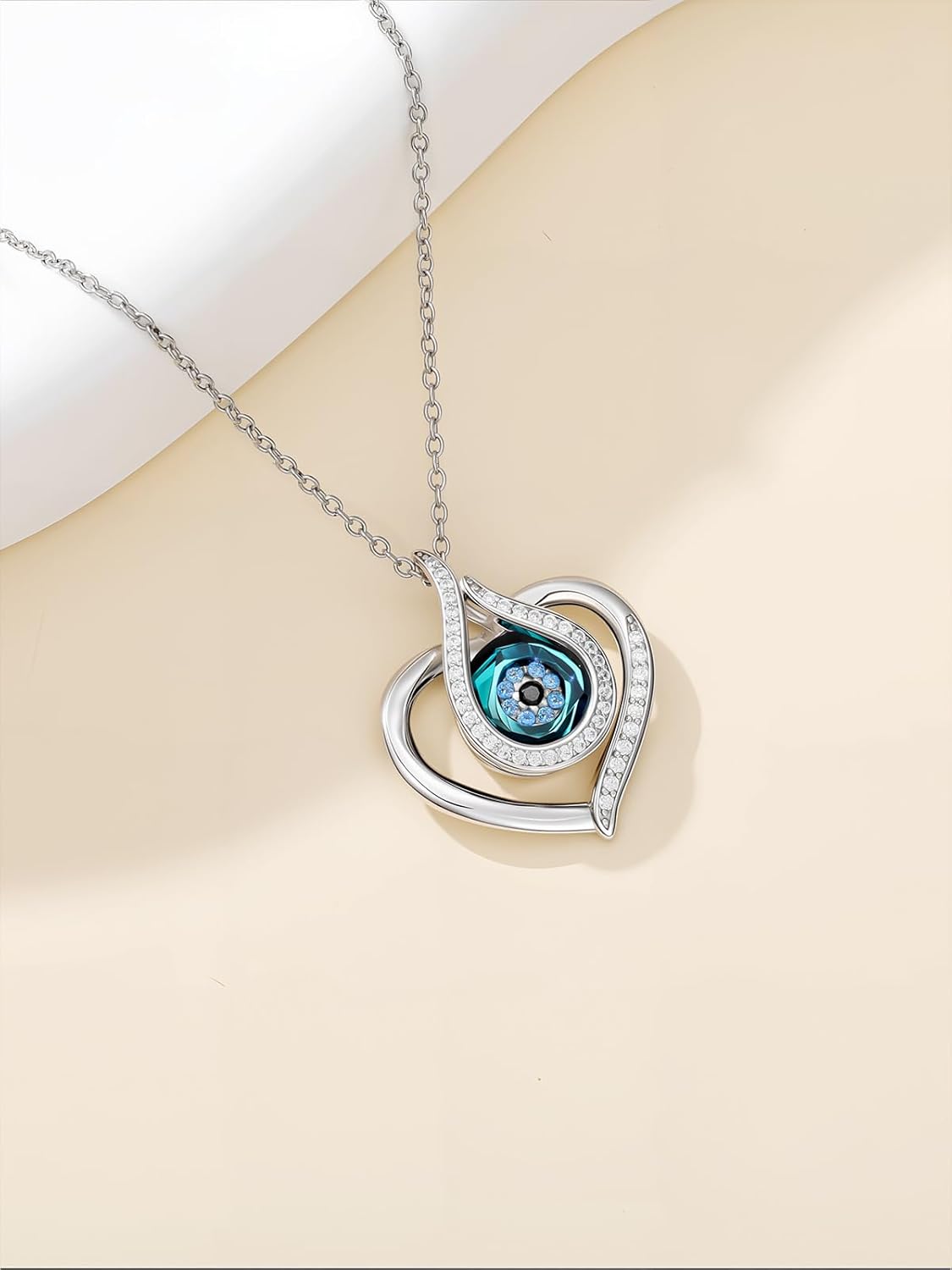 WINNICACA Sterling Silver Evil Eye Necklace Protection Crystal Heart Pendant for Women Good Luck Vintage Evil Eye Pendant Jewelry Birthday Gifts for Women Friend Female - Image 2