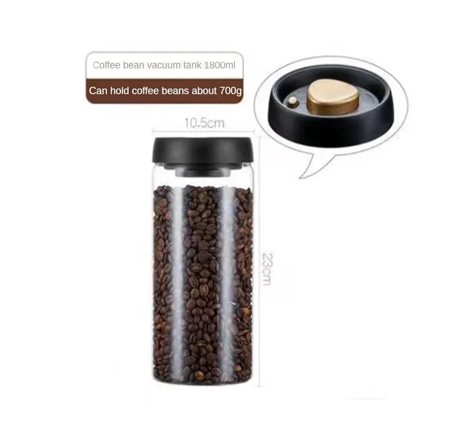 Kompatibel mit Kaffeebohnen, vakuumversiegelter Tank, transparentes Glas, Vorratsgläser for Lebensmittel, feuchtigkeitsbeständiger Luftabsaugung, luftdichter Behälter(600ml)