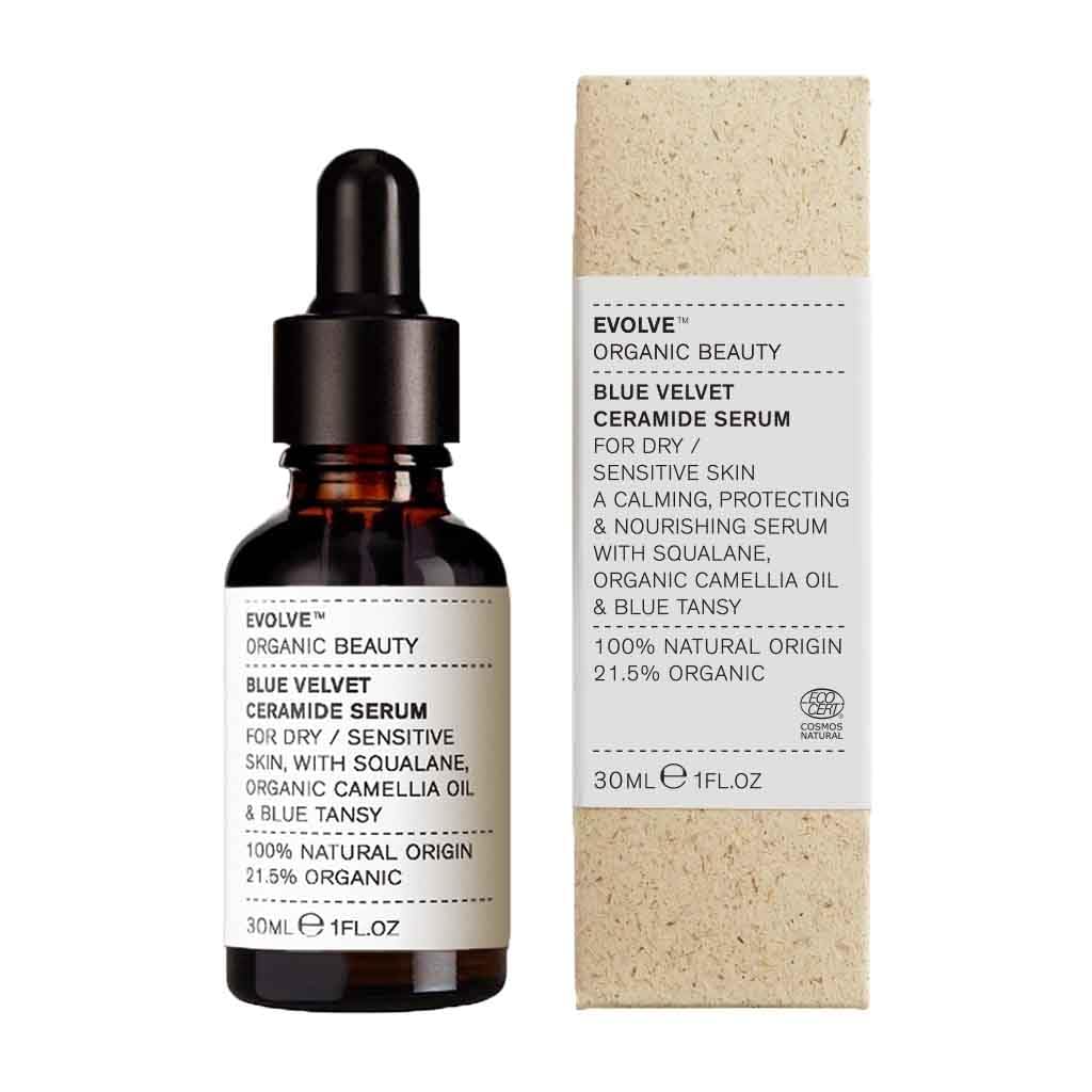 Evolve Organic Beauty - Blue Velvet Ceramide Serum | Hydrate, Nourish, Soothe | Plant-Based Squalane Oil, Camellia Oil, Blue Tansy | Small Batch, Vegan Clean Beauty (1 fl oz | 30 ml) Package May Vary