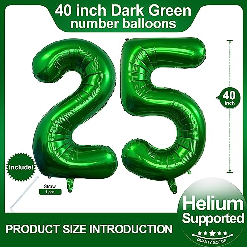 Image of Number 25 Dark Green Balloons 40 Inch Giant Green 25 or 52 Numer Foil Helium Balloons for 25th Dark Green Birthday Party Supplies 52th Anniversary Events Decorations