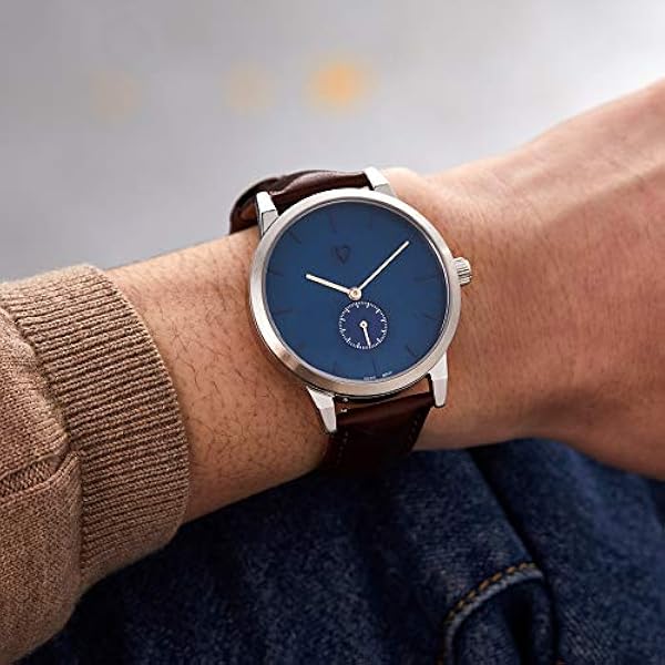 SURVAN Watch Designer Herr kvartsur rostfritt stål fodral med safirkristallglas med äkta läderrem vattentät