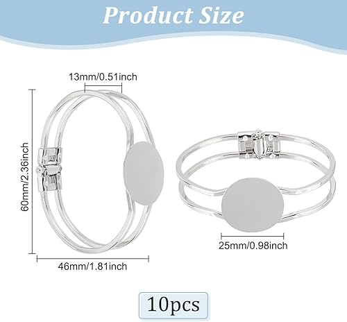 Miniatura 2 de PH PandaHall 10 pulseras de cabujón de latón en blanco con bandeja redonda de 0.984 in para hombres y mujeres, platino
