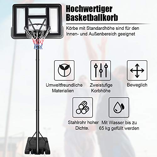 Foto von YOLEO Basketballkorb Outdoor, Basketballkorb mit Rollen, 130-305 cm Höhenverstellbar, Tragbarer Basketballständer für Erwachsene Kinder