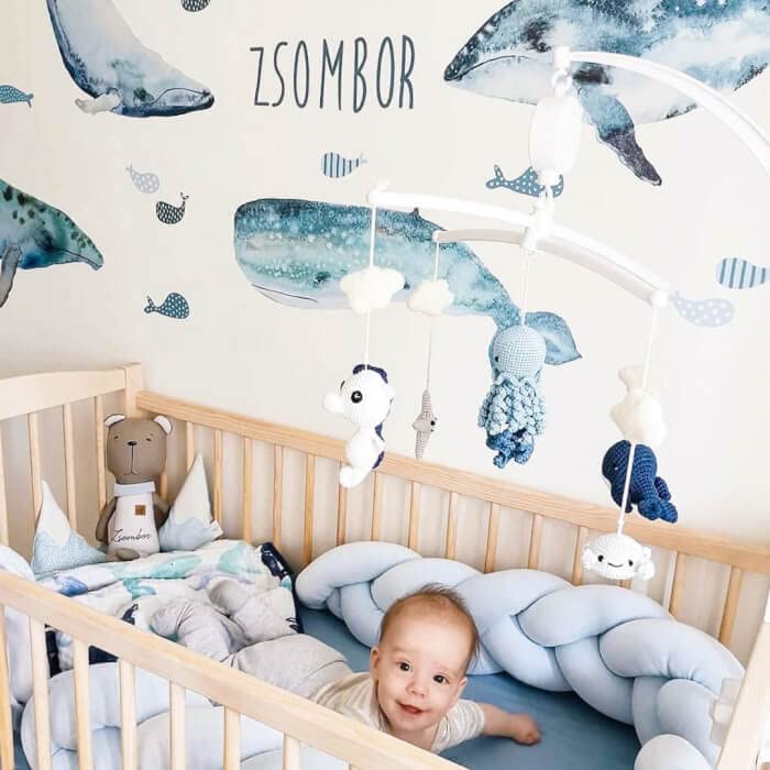 INSPIO Selbstklebende Wandtattoos – Wal-Motiv, 100x110 Cm, Wiederverwendbar, Wasserabweisend, Für Kinderzimmer & Wohnbereich