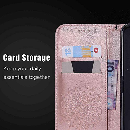 Draamvol for Huawei P Smart 2021Case,Flip Wallet Embossed Sunflower Card Holder PU Leather Bumper Phone Cover for Huawei P Smart 2021/Y7A Magnet Built-in Kickstand,Rose Gold - Image 2