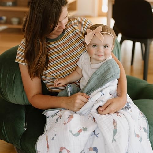 Image of Little Unicorn Muslin Quilt Blanket | 100% Cotton Soft Multi-Layered Muslin Fabric | Toddler & Baby Blanket | 47 inchx47 inch | for Nursery, Crib, Shower Gifts (Mermaids)