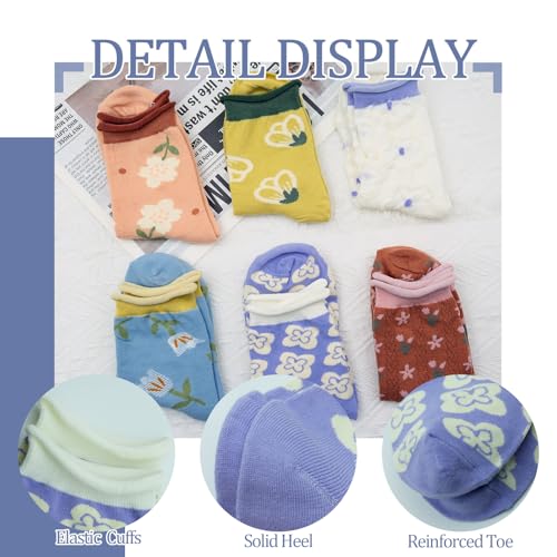 Image of 6 Pairs Women Ruffle Striped Socks for Women,Cute Vintage Frilly Ankle Socks