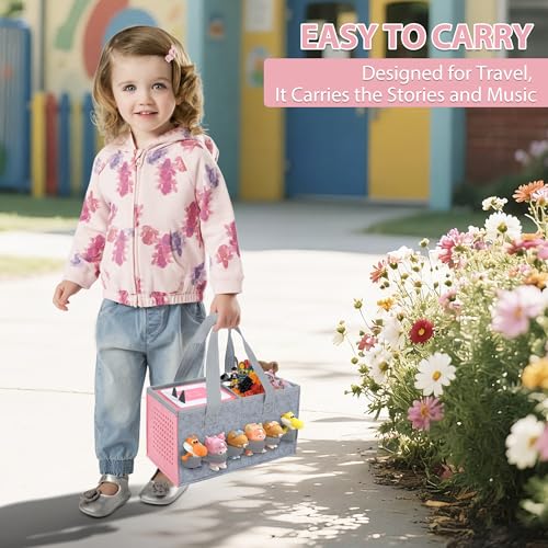 Image of IBVIVIC Carrying Case for Toniebox Starter Set and Figurines, Portable Travel Felt Cloth Musical Toy Folding Bag with Handle for Toniebox 2 and Accessories (Sakura Pink)