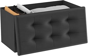 T-LOVENDO.ES Folding Pouffe or Storage Bench | Ottoman Footstool | Storage Chest for Bed, Bedroom, Living Room, Dining Room or Hallway | 38 x 76 x 38 cm | Supports 300 kg.
