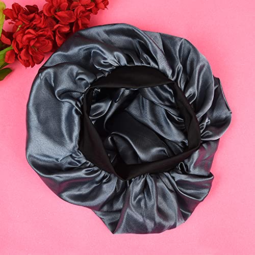 Image of Satin Silk Premium Sleeping caps, Comfortable & Soft Double layered Streachable Hair Bonnets For All Head Sizes & Hair Type, Night Care Routine - Pack Of 1 Pcs - Grey