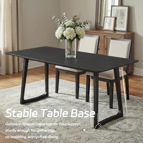 Image of HNY 63 inch Rectangular Wooden Dining Table with 2 Benches, Farmhouse Dining Table Set for 4-6 People, Kitchen Table with Bench, Kitchen Table Set for Dining Room /Restaurant, Black