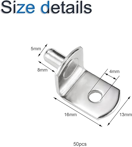 Miniatura 8 de INCREWAY Soporte de estante, paquete de 50 clavijas de metal en forma de L de 0.197 pulgadas con agujero para muebles, gabinetes, cocina,