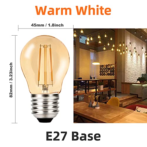 MZYOYO 10 stuks E27 G45 LED 2W Vintage Amber gloeilampen, E27 vintage gloeilampen, gloeidraad lamp 2700K warm wit… - Afbeelding 3