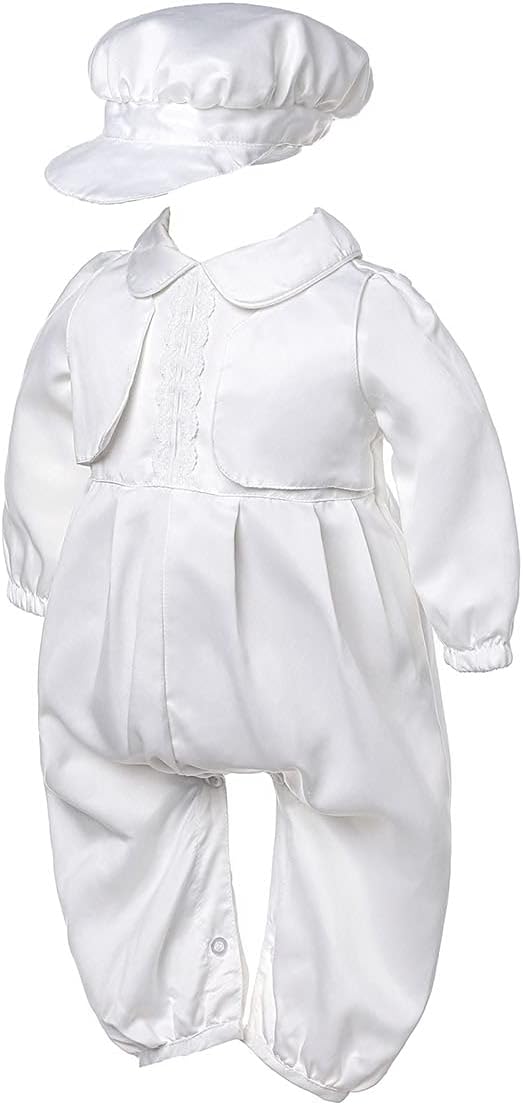 Baptism Outfits for Baby Boy's 2 Pieces 1 Year Birthday White Christening Set With Cap