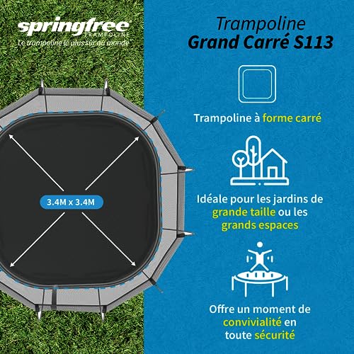 SPRINGFREE Trampoline - Trampoline Carré Grand S113 - Tout Âge - Design Breveté - Le Plus Sûr du Marché - Rebord Soft Edge - Résiste À L'Extérieur - Garantie Premium 10 Ans - 3,4x3,4m – Image 3