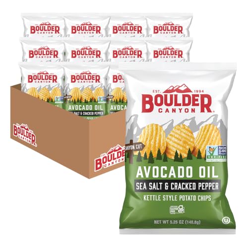 Image of Boulder Canyon Avocado Oil Cut Sea Salt & Cracked Pepper Potato Chips, 5.25 oz (Pack of 12)