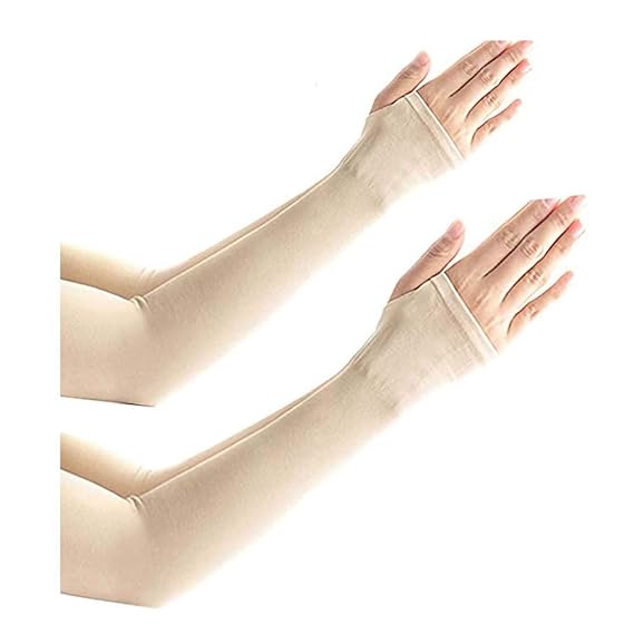 TENDSY UV Sun Protection Arm Sleeves for Men's & Women's (Beige)-(Pack of 2 Pairs)