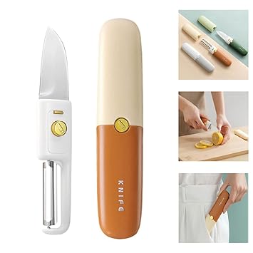 2-in-1 Stainless Steel Knife & Peeler Dual Use Kitchen Tool for Effortless Fruit & Vegetable Peeling - Outdoor Friendly Portable Design for Easy Peeling Anywhere - Random Color (Pack of 1)