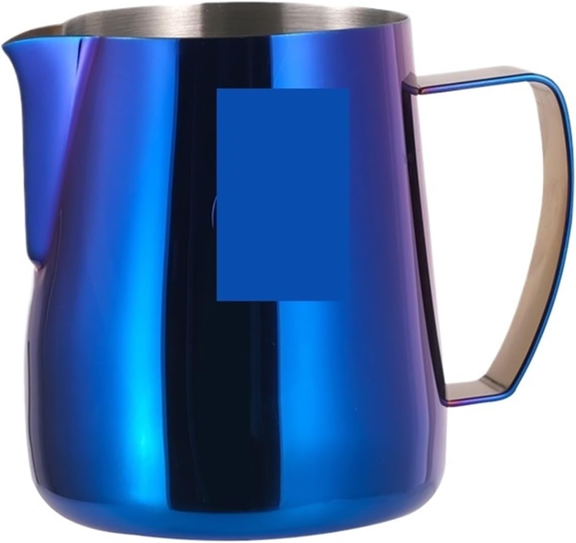 Milk Cappuccino Steaming Frothing Pitcher Stainless Steel Non-Stick frother Jug Pull Flower Cup Perfect for Coffee(Rainbow Shiny)