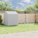 vidaXL Outdoor Hundezwinger, Hundehütte mit Dach, Hundekäfig für den Außenbereich, Hühnerstall Hundezaun Hundeauslauf, Silbern Verzinkter Stahl