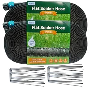 2024 Flat Soaker Hose 150 ft (75ft 2Packs) with Stake for Garden, Linkable Drip Hose Diy Automates Garden Irrigation System Saving 89% Water, Dual-layer Leak-free Design Water Hose with Holes