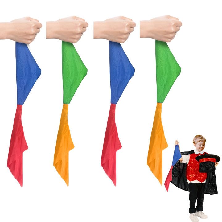 4 Pieces Magic Scarf, Color Changing Hanky Props Scarf, Handkerchief, Street Magic Trick Props, Supplies, Trick Toy for Kids, Adults, Children, Party Favors, Birthday Surprise Gift